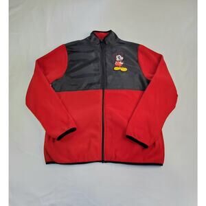 Disney Mickey Mouse Size M Pieced Fleece Jacket Red Black Ca12
